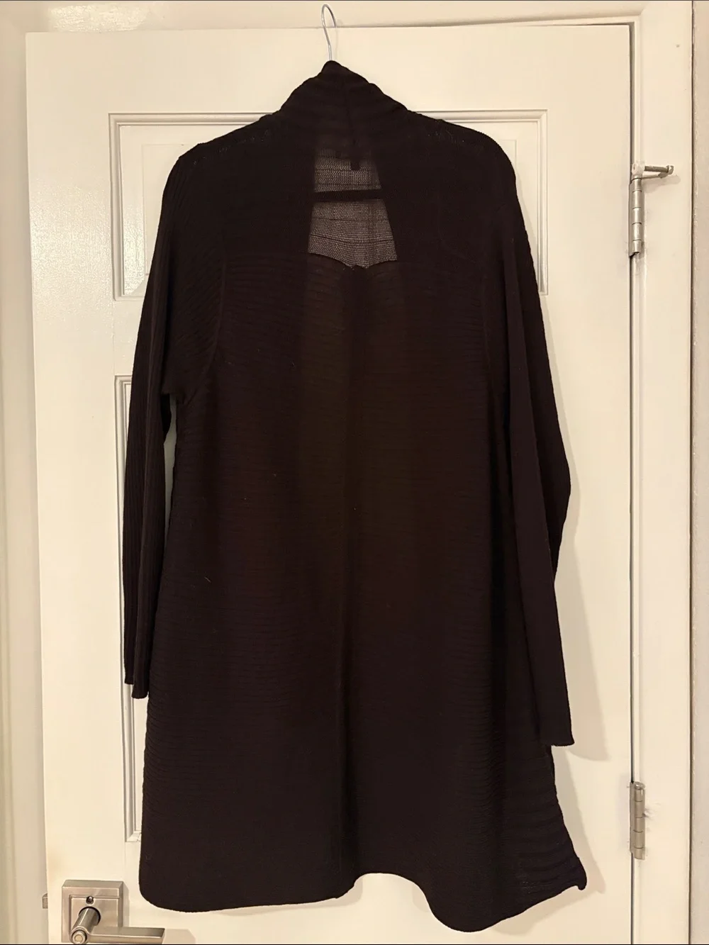 Eileen Fisher 100% Wool Ribbed Draped Open-Front Cardigan in Deep Brown